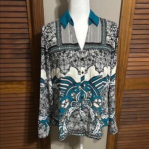 Express Women's Button Down Shirt - Teal and Black